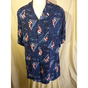 Goerge Short Sleeve Shirt-Pocket-Red,White,Blue Sail Boat Design-sz XL